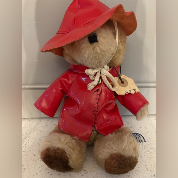Eden Paddington Bear Red Rain Jacket Hat Plush Vtg 1981 Fireman - Picture 1 of 5
